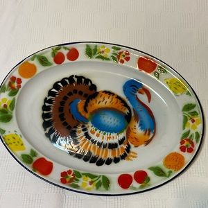 VINTAGE ENAMEL OVAL TURKEY SERVING PLATTER